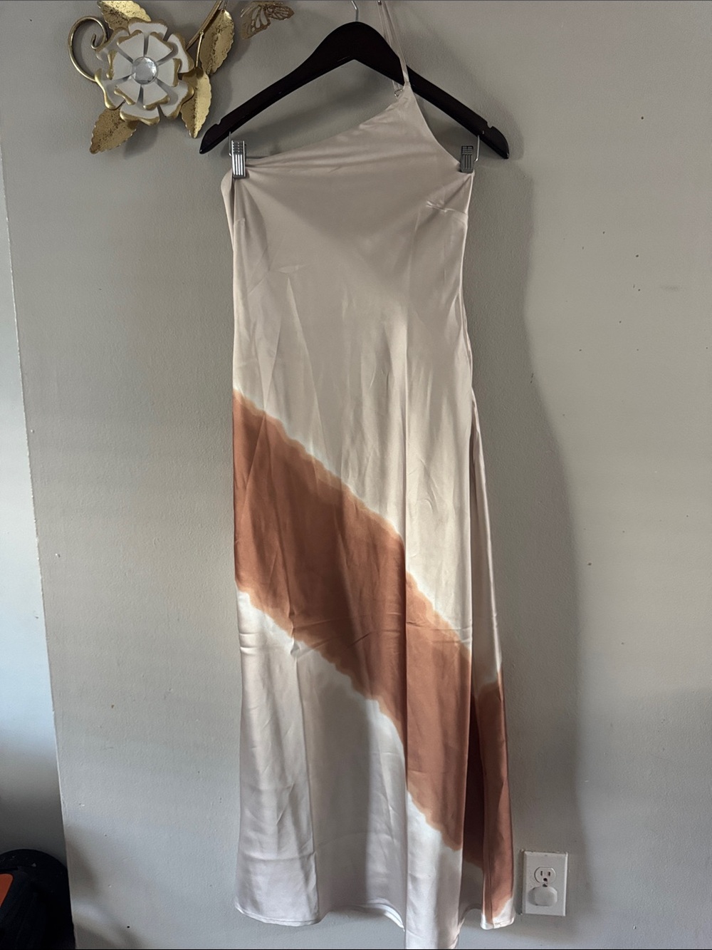 Forever 21 Cream Maxi Skirt with Brown Diagonal Panel